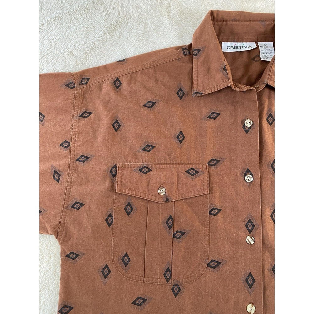 Western Aztec Cowboy Cowgirl Diamond All Over Print Button Up Shirt Size Medium - Picture 4 of 8